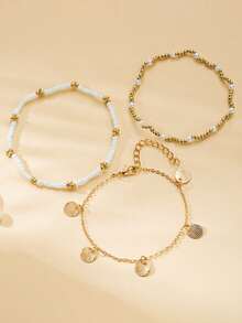 3pcs Boho Style Shell Anklet Jewelry Set For Women, Suitable For Beach Vacation And Daily Wear, Best Gift, [Random Beads Arrangement, Random Quantity] - Multicolor - View 3