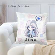 1pc Pixel Art Print Throw Pillow Cover, Y2K Style Pixel Character Polyester Cushion Cover, Rectangular Customizable Name Pillowcase, Suitable For Bedroom, Living Room, Study, Best Gift For Her