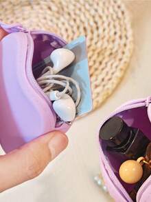 1pc Mini Solid Color Silicone Zipper Pouch, Multifunctional Cable Organizer Bag, Zipper Hard Coin Wallet Square Cushion Lipstick Cosmetic Case, Portable Card Holder Waterproof Handbag - 9.6*8.6*2.8 - View 4