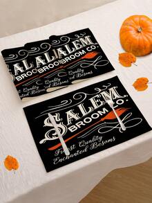 4 piezas/6 piezas/60 piezas Individuales de Halloween, individuales de lino con diseños de fantasmas de dibujos animados, castillos, arañas, murciélagos y letras, resistentes a la suciedad, aplicables para el hogar, restaurantes, decoración de mesa de comedor, artículos del hogar