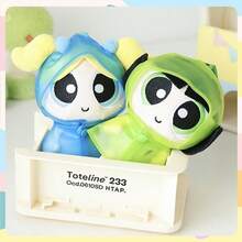 Powerpuff Girls Raincoat Plush Keychain, Bubbles Buttercup Blossom Raincoat Plush Toy Hanging Charms, Cartoon Character Raincoat Cute Bag Charms