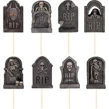16/48 Pcs Halloween Cupcake Decorations, Gravestone Graveyard Cupcake Toppers, Novelty Mini Shovels, Suitable For Day Of The Dead Party, Birthday Party Decorations - Multicolor - View 4