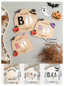 1 szt. spersonalizowanych drewnianych dekoracji na Halloween, nie ma potrzeby, aby cukier sprawiał kłopoty, wesołego Halloween, drewniane dekoracje na biurko, ekspozycja na biurko, prezenty dla dzieci, pamiątkowe prezenty na Halloween. Nasz mały diabełek, wesołego Halloween, kukiełka na biurko z dynią, nietoperzem i wzorami kapelusza, prezent dla dzieci, ekspozycja na biurko, pamiątkowy prezent na Halloween.