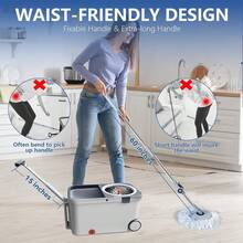 Spin Mop And Bucket With Wringer Set On Wheels, 180° Spinning Mop Bucket System With 6 Washable Microfiber Replacement Mop Pad - 彩色 - 查看 5