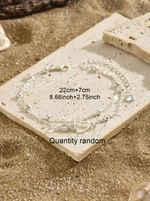 1 Stück elegante und einfache silberkristallene Herz- und Unendlichkeits-Zeichen Doppelschicht Fußkette, geeignet für Frauen für den Alltag, Urlaub, Hochzeit, Party, Absätze
