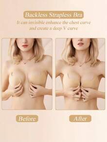 2 双装女士粘性露背硅胶文胸，粘性无肩带隐形聚拢文胸 - 彩色 - 查看 6