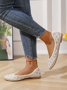 Damen Strass-Slipper, glänzend, modisch, bequem und lässig - Weiss - Übersicht 1