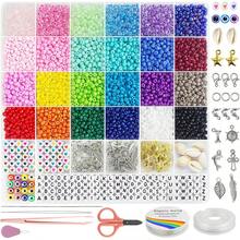 Euuztu Redtwo 4mm Glass Seed Beads Jewelry Bracelet Making Kit, Small Beads Friendship Bracelet Kit, Tiny Waist Beads With Letter Beads And Elastic String, Art Girls Gifts - 2100 chiếc 4mm - Xem 1
