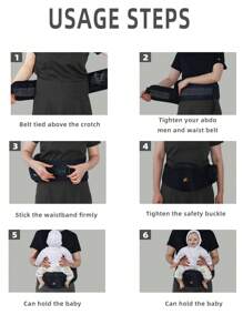 rooya baby 1pc Baby Black Waist Stool Infant Carrier Backpack Lightweight Breathable Sitting Stool Hipseat 2-In-1 Carrying Front Back Wear Baby Carrier For Newborns, Suitable For Outdoor Daily Use