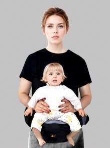 rooya baby 1pc Baby Black Waist Stool Infant Carrier Backpack Lightweight Breathable Sitting Stool Hipseat 2-In-1 Carrying Front Back Wear Baby Carrier For Newborns, Suitable For Outdoor Daily Use