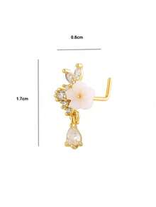 1pc Shell Flower & Water Drop Shaped Nose Stud, Fashion Jewelry - Yellow Gold - View 3