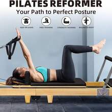 Pilates Reformer Machine Rubber Wood Pilates Bed Exercise Strength Training Foldable Reformer Equipment For Studio Home Gym Yoga Workout Mute Pilates Chair