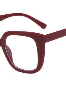 1 Pair Of Women's Classic Burgundy PC Frame Personalized Solid Color Fashion Retro Street Photo Glasses - 酒紅色 - 查看 4