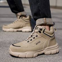 GUYISA Steel Toe Safety Boots, High Top Anti-Crush Anti-Puncture Rubber & Plastic Sole, 4 Seasons, Construction Worker Style Men's Safety Shoes - Khaki - View 8