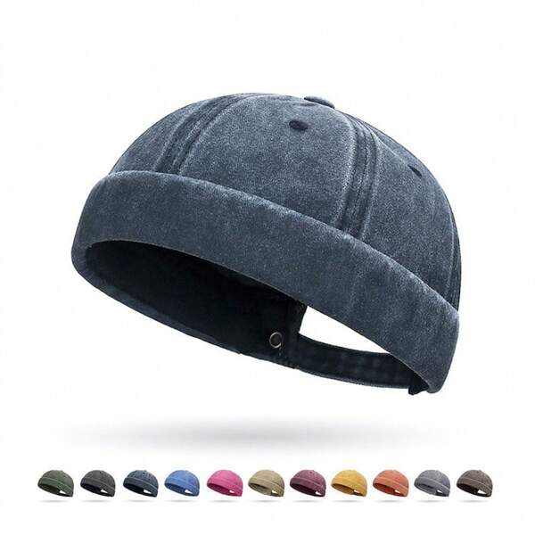 Mode Casual Effen Kleur Gewassen Denim Kleur Unisex Randloze Hoed Herfst En Winter Winddichte Muts Matrozenhoed