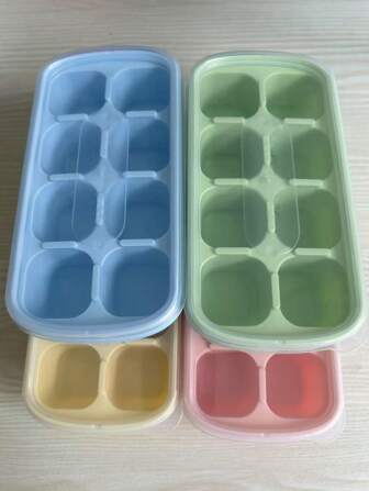 Household Covered Ice Cube Tray, Soft Bottom Small Ice Cube Box, Minimalist Ice Cube Tray, 8-Grid Frozen Fruit Box Storage