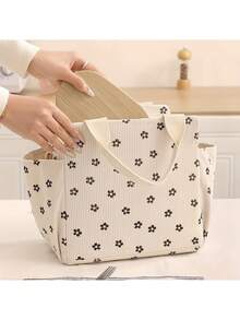 1 件可爱灯芯绒午餐手提袋，可重复使用的保温午餐盒，多功能防水防漏成人午餐手提冷藏袋，带拉链，适用于工作、野餐或旅行学校用品学校配件旅行配件教室整理袋家庭必需品，送给老师、朋友和家人的礼物，适合返校、圣诞节、情人节礼物情人节返校用品学校用品袋女士午餐袋野餐配件