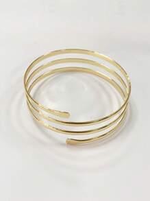 1 Pc Gold Smooth Spiral Arm Cuff, 4 Layers, Simple & Fashionable, Personalized Design, Suitable For Party, Evening Gala, Gift, Daily Wear