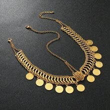 中东复古风格闪亮硬币形流苏头饰、舞台舞蹈配饰、新娘发饰 - 金色 - 查看 6