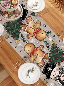 1 件 35 * 180 厘米/13.78 * 70.87 英寸姜饼人和雪人圣诞涤纶桌布，可爱节日装饰桌布，适合家庭餐桌、厨房、圣诞装饰