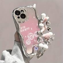 Funda para teléfono (1 unidad): Un teléfono con ondas electrochapadas y una cadena de perlas. Una funda protectora completa, resistente a golpes y caídas. Elegante accesorio compatible con las series 11, 12, 13, 14, 15, 16 Pro y Pro Plus. - Colores mixtos 1 - Ver 1