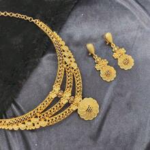 3pcs Middle Eastern Style Jewelry Set: Necklace & Earrings, European & American Bridal Jewelry Set