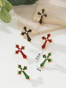 1 对时尚珐琅镶嵌水晶十字架耳环，适合女士佩戴，优雅百搭，适合日常佩戴，适合所有季节
