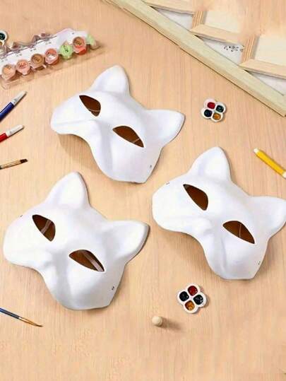 2/3 件猫面具、猫脸面具、手工面具、DIY 面具、狐狸脸手绘面具、动物服装、面具派对面具、万圣节狂欢节服装家具、派对礼物、派对礼品、1 件