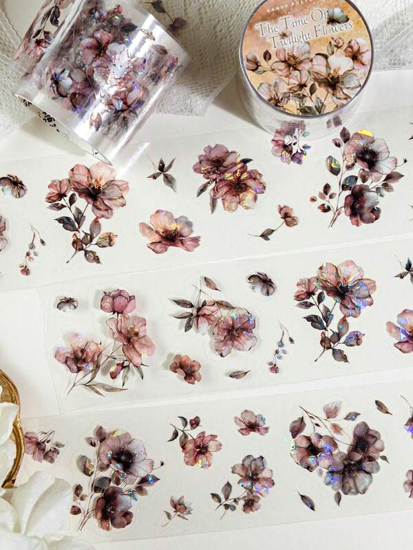 CANDY POETRY 1 Roll 2M Floral Pattern Shell Print Decorative Washi Tape, Creative Aesthetic Stickers, DIY Scrapbooking Craft Supplies, Holiday Gifts, Personalized School Stationery