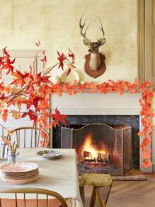 12pcs Bright Autumn Maple Leaf Wreath Vines, Very Suitable For Harvest Season Thanksgiving And Halloween Decorations, Multi-Functional Indoor And Outdoor Decorative Wreaths Simulated Maple Leaf Vines, Wedding Photo Scene Props, Birthday Party Holiday Decorations, Family Autumn Decoration, Room Decor, Home Decor