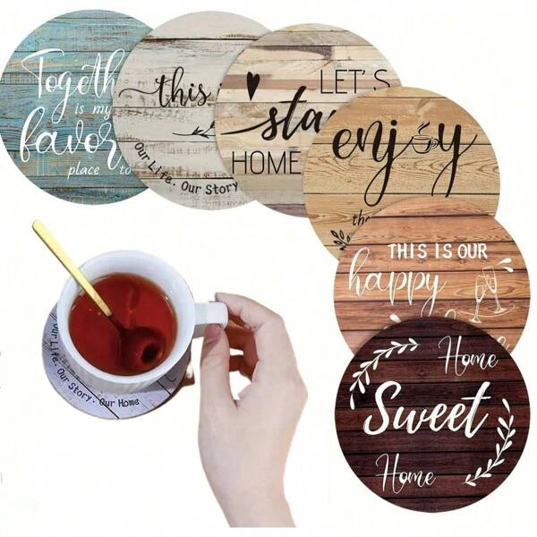 6pcs/Set Wooden Coasters For Drinks - Decorative Cup Mats With Anti-Slip Base For Home Kitchen, Office Desk, Coffee Shop, Restaurant, Suitable For Birthday Graduation Christmas Holiday And Festival Gifts, Perfect For Party Decorations