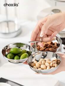 choxila 1个不锈钢甜点碗，可作零食盘、食物碟、糖果托盘，用于盛放零食、糖果、糕点、坚果、干果，适用于下午茶、派对、聚会、斋月、宰牲节等场合。 - 三頭小吃碟 - 查看 7