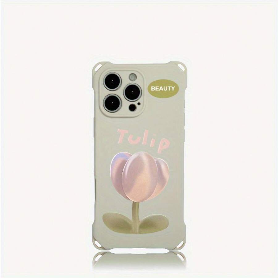 Funda de teléfono 1 pieza, diseño de patrón de tulipán con cuatro esquinas, funda de teléfono colgante S es adecuada 16 Plus 13 Pro 15 12 14 TPU impreso suave - Colores mixtos 3 - Ver 1