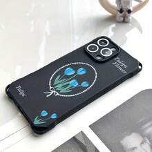 Funda de teléfono 1 pieza diseño de patrón de tulipán azul cuatro esquinas funda de teléfono colgante 15 Pro 14 Plus 16 12 13 TPU todo incluido esmerilado suave - Colores mixtos 3 - Ver 1