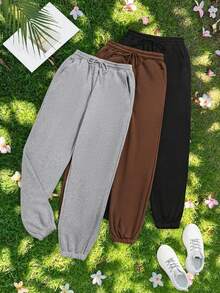 3pcs Women Casual Drawstring Sports Pants Set, Warm Joggers For Home, Outdoor Activities, Hiking In Autumn/Winter Spring - Multicolor - View 2