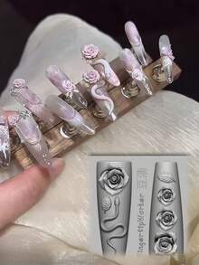 1个蛇形新年玫瑰蛇3D亚克力模具美甲装饰DIY硅胶美甲模板美甲模具，美甲用品，美甲工具，美甲艺术工具，返校季，美甲，美甲工具，适用于按压式美甲 - 無色 - 查看 11