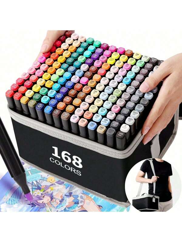 168 Colors Marker Pen Set, Colored Pens For Students Drawing, Dual-Tip Permanent Marker Pens Suitable For Painting, Sketching, Anime Design, Architecture Design, Interior Design, Clothing Design, Mixed Color Marker Pen Set, Art Supplies, Easter, Best Birthday Gift, Available In 12/24/30/36/40/48/60/80/100/120/168 Color Options