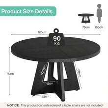 Tribesigns Farmhouse Dining Table, 120 Cm Round Dinner Table For 4, Rustic Wood Dining Room Table For Home Dining Room Living Room (Easy Assembly) (Black) - Black - View 3