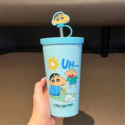 635ml/21oz Crayon Shin Chan Doll Thermos Cup Insulation Bottle Anime Cartoon Large-Capacity Desktop Straw Cup Stainless Steel Coffee Mug Tumbler Birthday Gifts