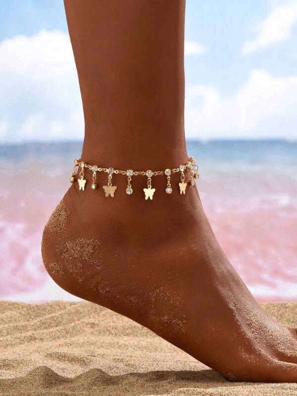 1 buc brățară de gleznă cu fluture și cristale aleatorii pentru femei