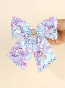 1pc Adorable Unicorn Hair Bow For Girls Colorful Sequins Bow Alligator Clip With Tail Sparkly Hawaii Vacation Hair Clips Cute Sweet Unicorn Barrettes Daily Hairpin Teens Hair Accessory - Multicolor - View 3