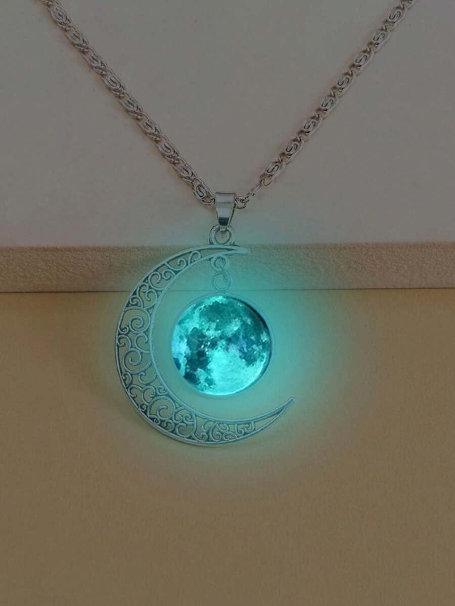 1 Stück Galaxie Weltraum Fantasie Sternenhimmel Metall Leuchtendes Halskette mit Mondstein Anhänger