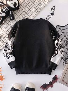 Boys' Halloween Skeleton Knitted Pullover Sweater, Suitable For Holiday, Spring, Autumn And Winter - Black - View 3