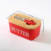 Nordic Minimalist Style Ceramic Butter Dish With Bamboo Lid And Knife - 600ml Airtight Refrigerated Storage Container, Easy To Clean, Perfect For Cheese And Spread Storage, Kitchen Accessory, Butter Storage|Minimalist Kitchenware|Airtight Container