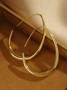 Boucles d'oreilles à créoles légères en forme de larme pour femmes, grandes boucles d'oreilles ovales dorées brillantes avec languette, bijoux d'énoncé hautement polis, cadeau pour femmes et adolescentes, boucles d'oreilles à créoles en forme de U simples pour femmes - été - bijoux