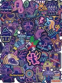 50pcs Set Cute Anime Neon Stickers, Aesthetic DIY Scrapbooking, Stationery, Guitar, Luggage, Decorative Stickers, Fun Doodle Stickers School Supplies,Back To School