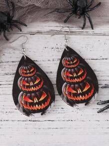 哥特式恐怖血手印、南瓜、黑猫水滴形女士耳环，复古 PU 皮革哥特式双面耳环，万圣节派对礼物
