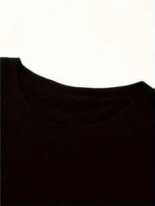 Women's Casual Short Sleeve T-Shirt - Cute Cartoon Characters And Floral Print, Soft Stretch Crew Neck Tee, Machine Washable, Playful Graphics, Premium Casual Wear - 黑色 - 查看 3