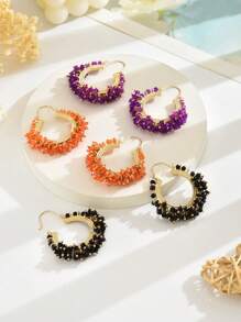 1 Pair Bohemian Style Party Earrings, Elegant Geometric Colorful Crystal Design Suitable For Various Banquets, Parties, Gatherings And Formal Dress Accessories