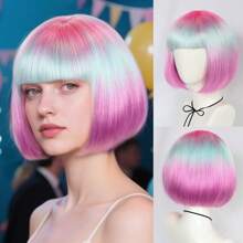 Fashion Women's BoBo Wigs, Short Straight Hair With Bangs Wigs, Multiple Pastel Colors Bob Anime Cosplay Wigs For Party Costume Wigs For Ladies, Pink Green Black Blonde Red Brown Blue White Purple Orange Yellow Rainbow Colorful Hairpiece For Holiday Comic Con Exhibition Celebration Daily Wigs For Birthday Gifts, Sassy Rockabilly Punk Cool Unique Rock & Roll 80s Wig